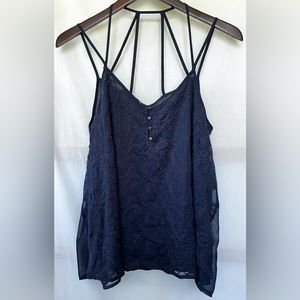 Maurice’s • Navy Blue Paisley Embroidered Strappy Tank • Size Large